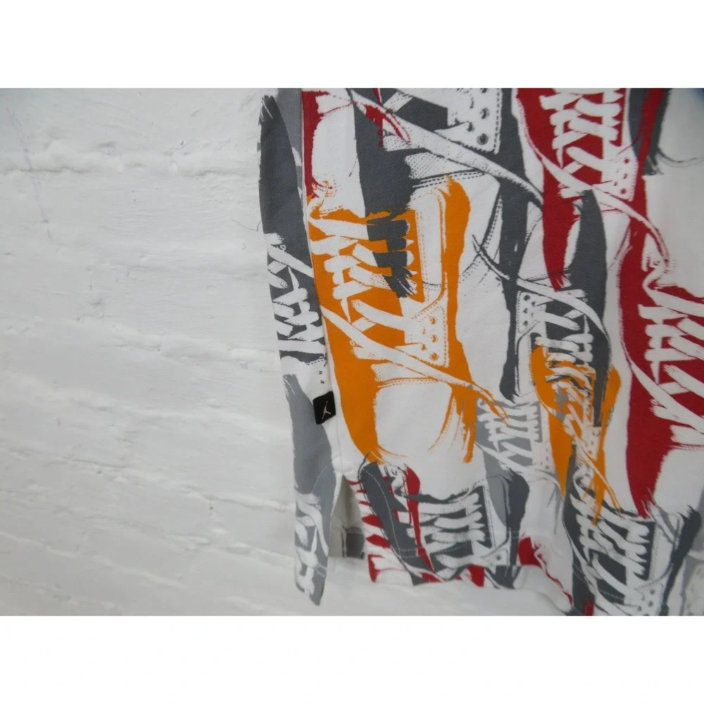 Vintage Air Jordan Polo Shirt Mens 4XL White Sneaker All Over Print Basketball